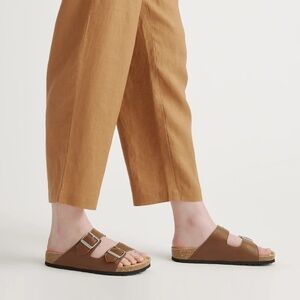 Quince Womens Nappa Leather Double Buckle Slide Brown Shoes 8